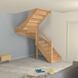 Escalier demi tour en bois et inox sur-mesure modèle contemporain
