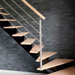 Escalier Double Quart tournant à poutre centrale en bois et poteaux inox | OéBa